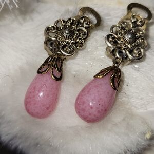 Vintage-Inspired Pink and Gold Drop Earrings